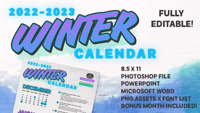 2022-2023 Editable Winter Calendar